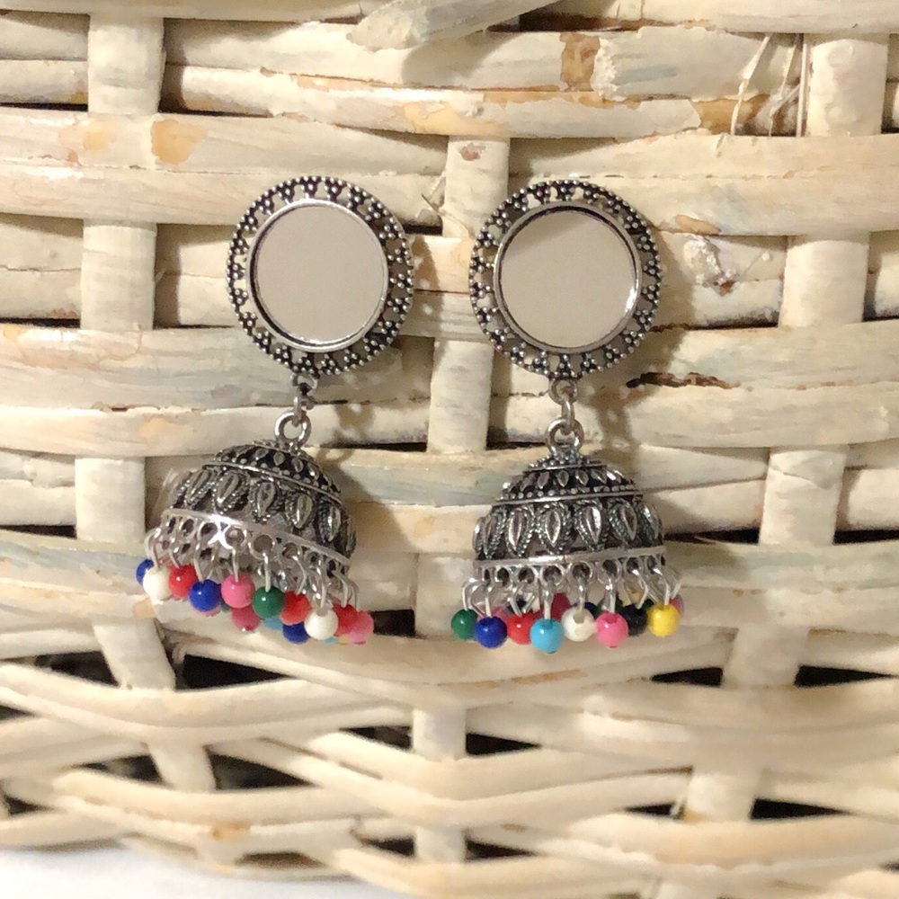 Tibetan Silver Indian Boho Style Jhumki Earrings